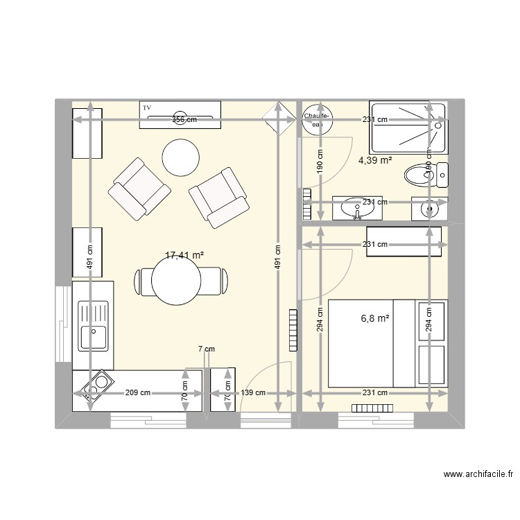 Locatif bernard 2. Plan de 3 pièces et 29 m2