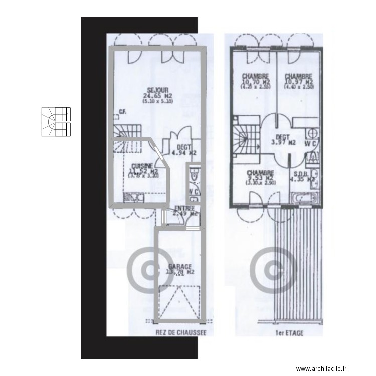 Gif. Plan de 3 pièces et 27 m2