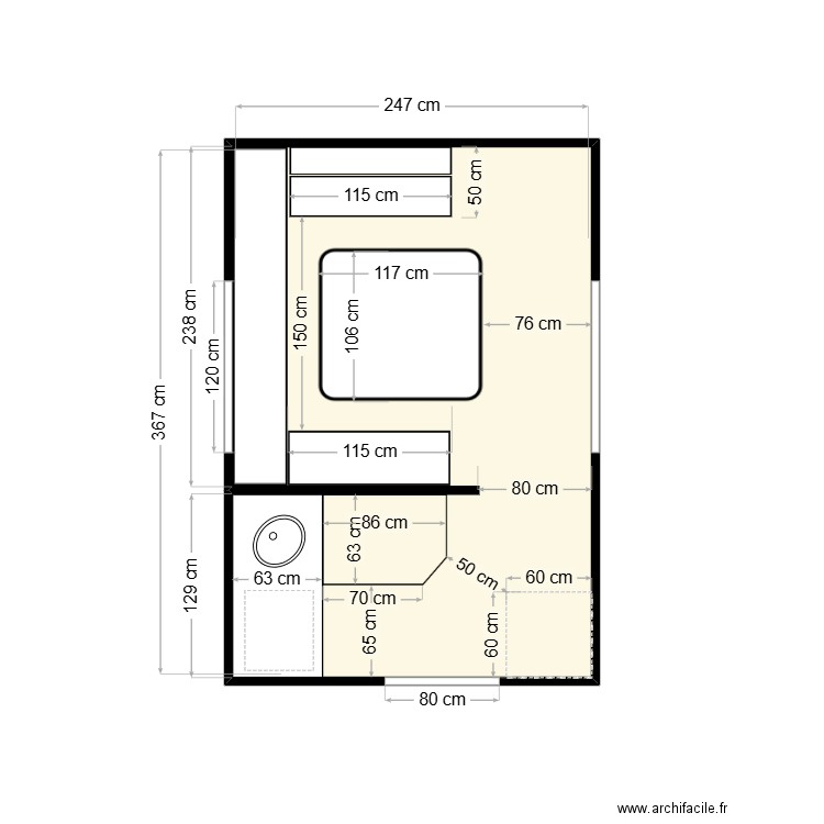 Semi remorque 2024. Plan de 1 pièce et 9 m2