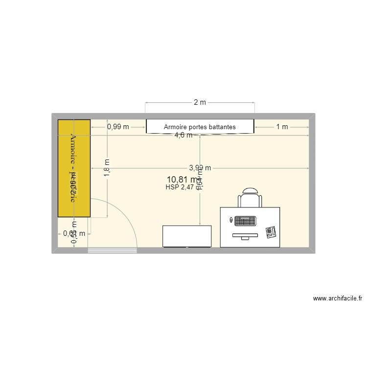 chambre1. Plan de 1 pièce et 11 m2