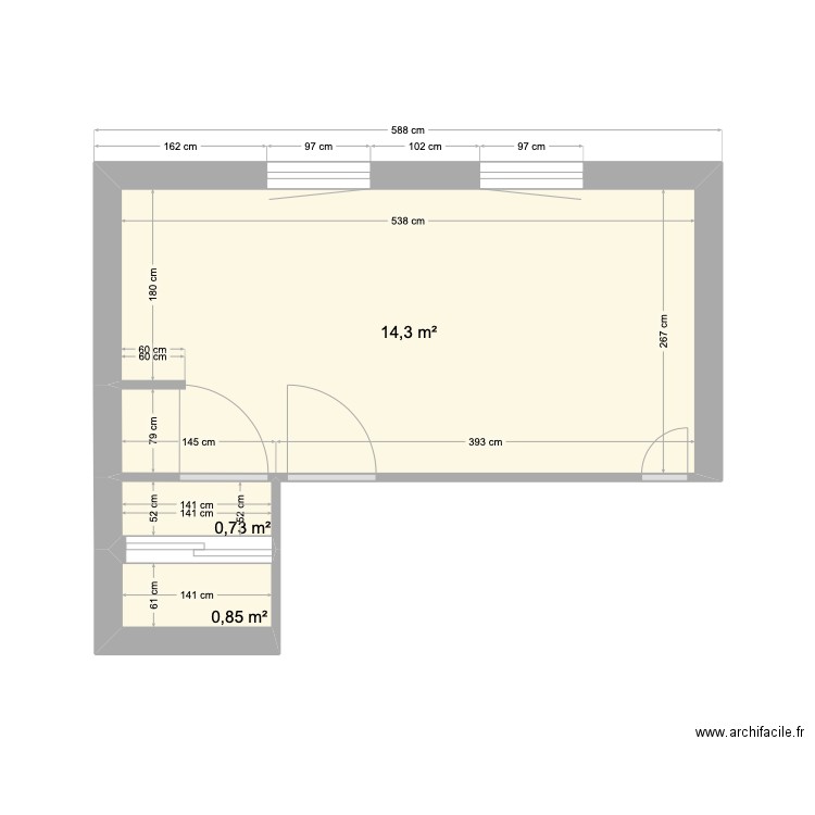 CH MGX. Plan de 3 pièces et 16 m2