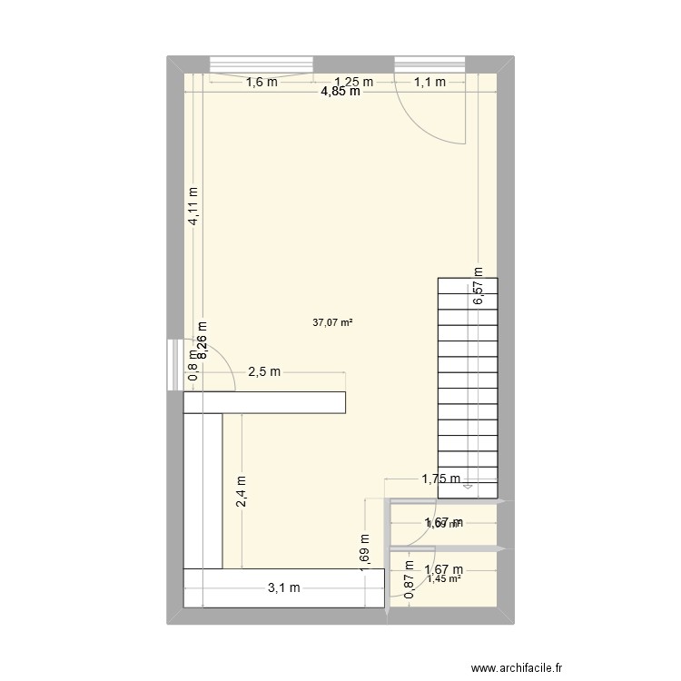 RDC maison. Plan de 3 pièces et 40 m2