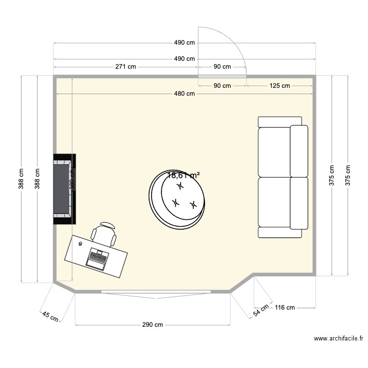 APPTVH - SALON. Plan de 1 pièce et 19 m2