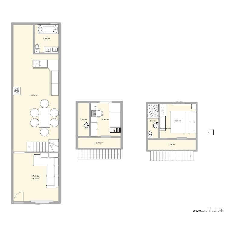 Maison. Plan de 9 pièces et 79 m2