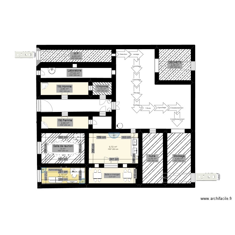 Societe Chips. Plan de 11 pièces et 39 m2