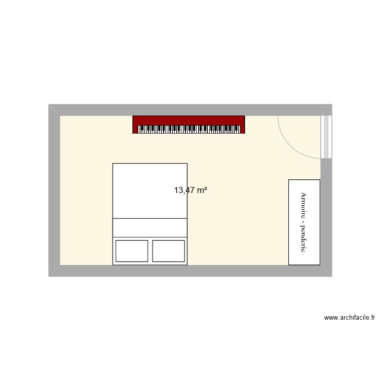 chambre amis. Plan de 1 pièce et 13 m2