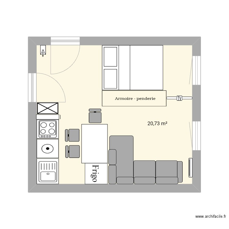 Plan appart. Plan de 1 pièce et 21 m2