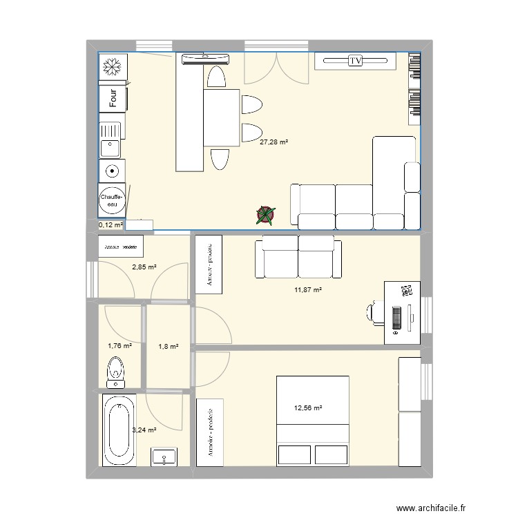 Passage paul valery. Plan de 8 pièces et 62 m2