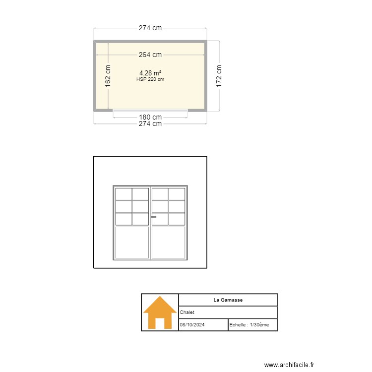 Chalet. Plan de 1 pièce et 4 m2