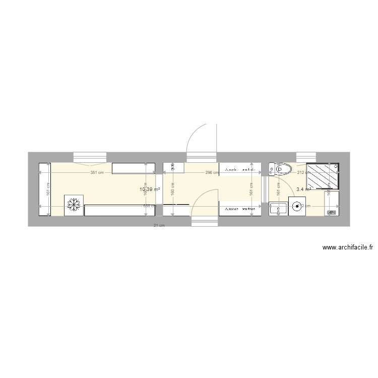 Buanderie 3. Plan de 2 pièces et 14 m2