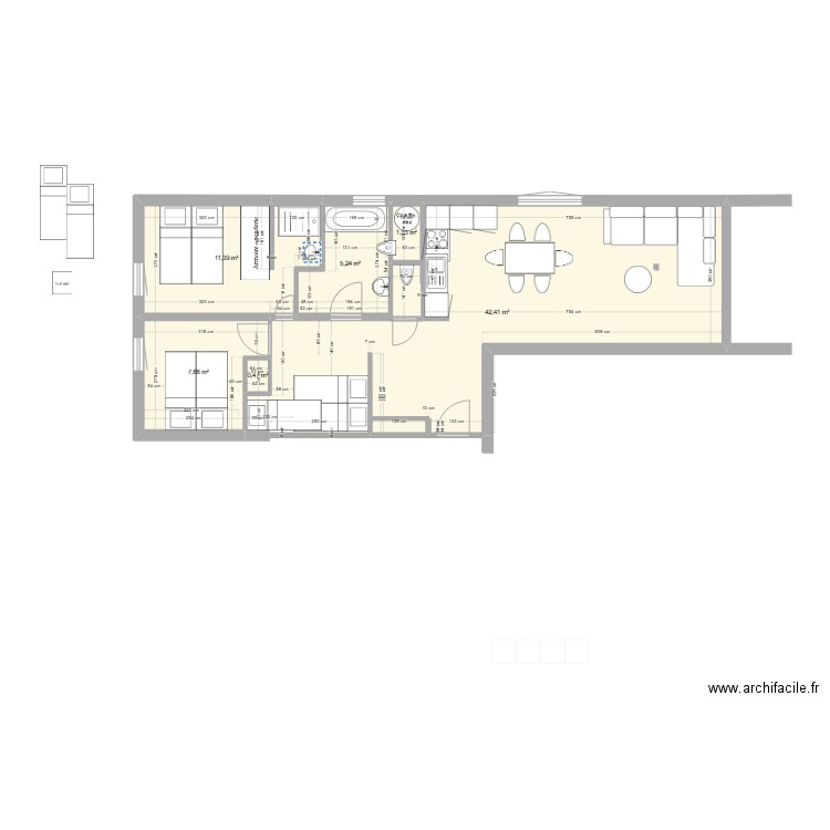 BERLICANT T3  7 personne1 er etage cloison conservéeV2. Plan de 6 pièces et 68 m2