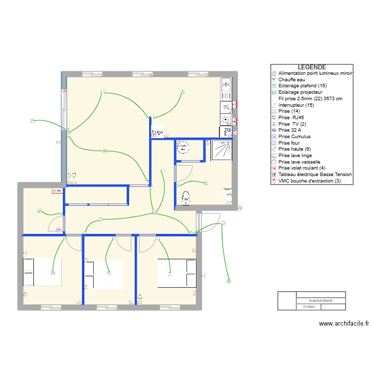 DELORD. Plan de 5 pièces et 90 m2