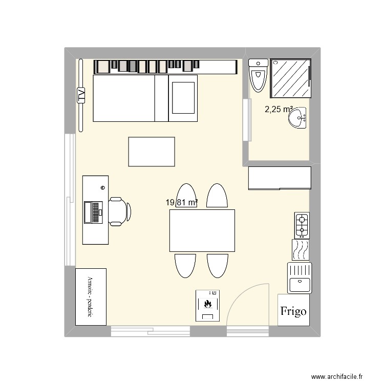 maison minuscule. Plan de 2 pièces et 22 m2