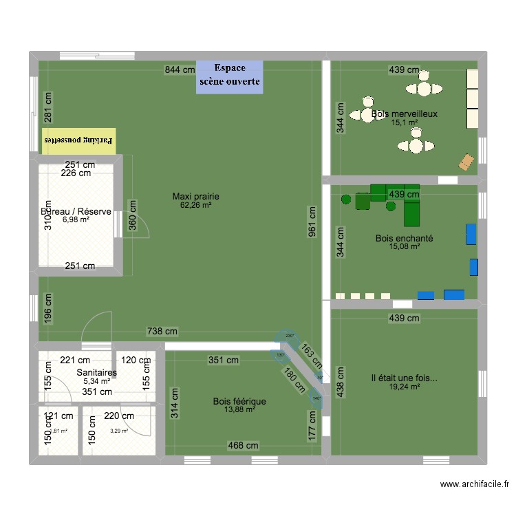 Projet kids univers. Plan de 9 pièces et 143 m2