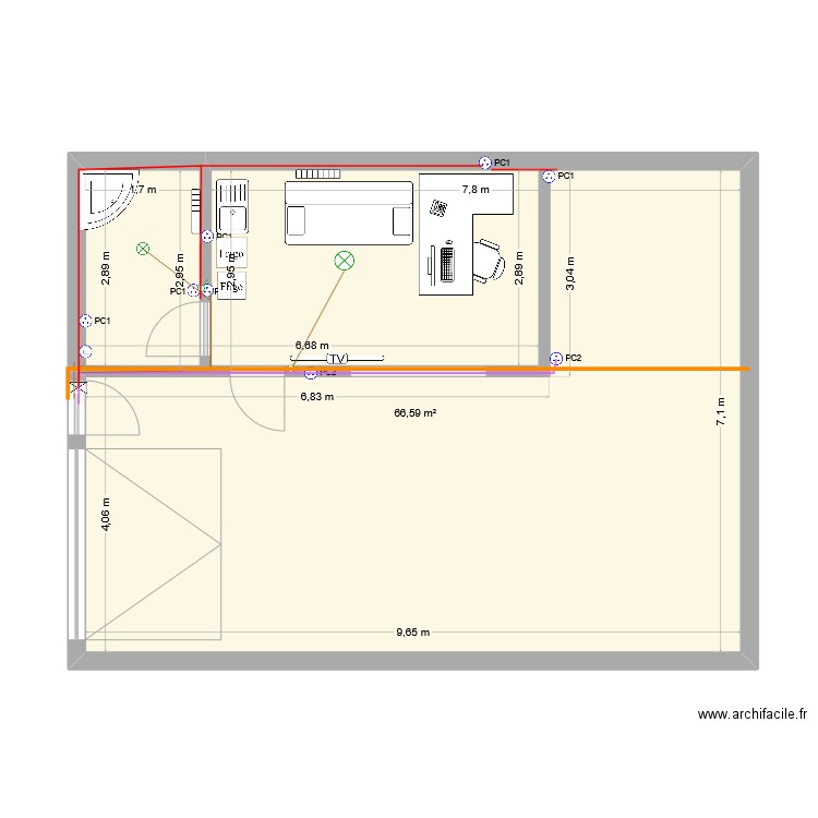 seb atelier elec. Plan de 1 pièce et 67 m2