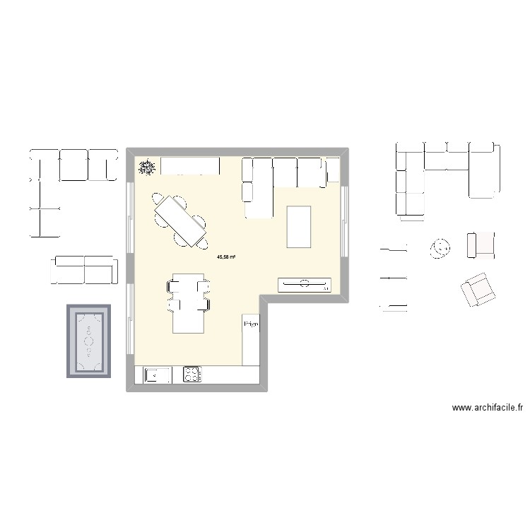 Salon. Plan de 1 pièce et 46 m2