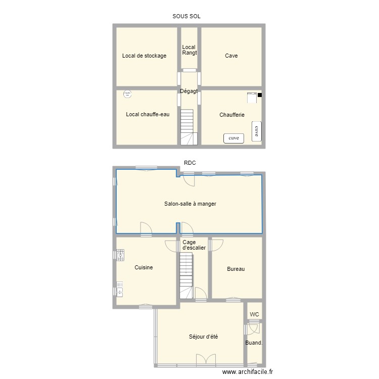 ROBERT RDC . Plan de 13 pièces et 210 m2