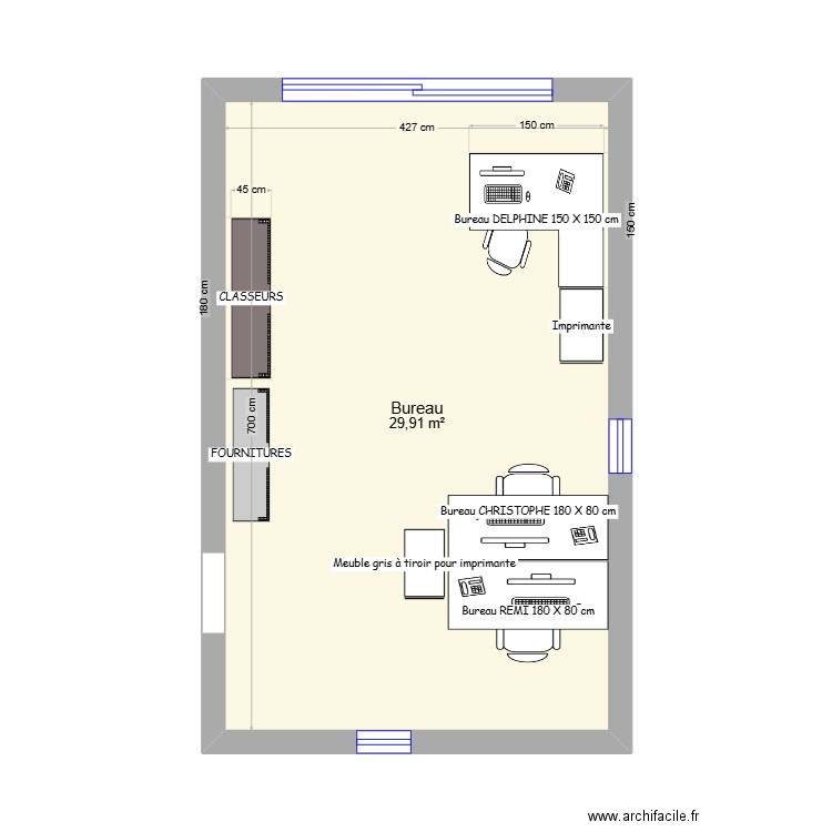 BUREAU. Plan de 1 pièce et 30 m2