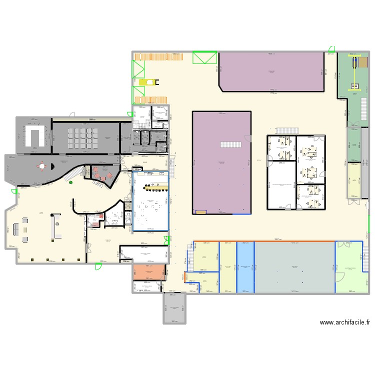 VOLTA RDC dispositions des tables. Plan de 49 pièces et 2560 m2