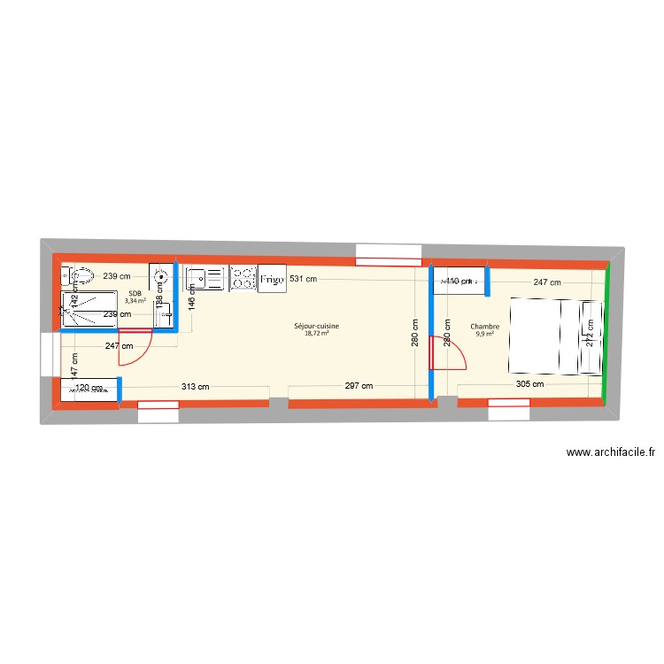 Lopez - Projet Appt étage gauche. Plan de 4 pièces et 69 m2