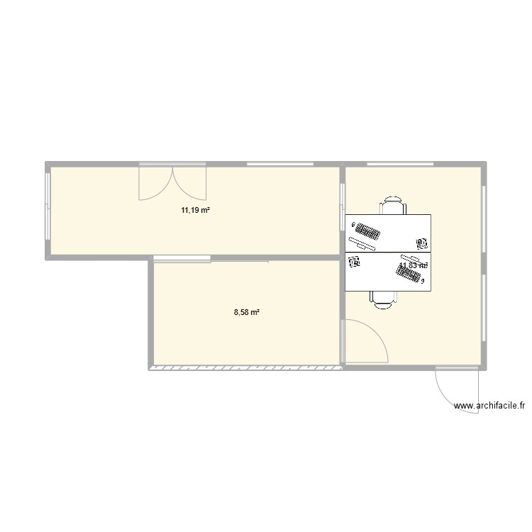 Bureau log. Plan de 3 pièces et 32 m2