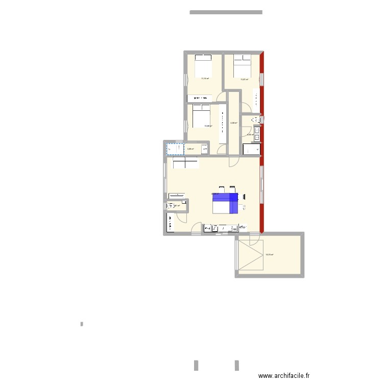 terrain roses. Plan de 9 pièces et 106 m2