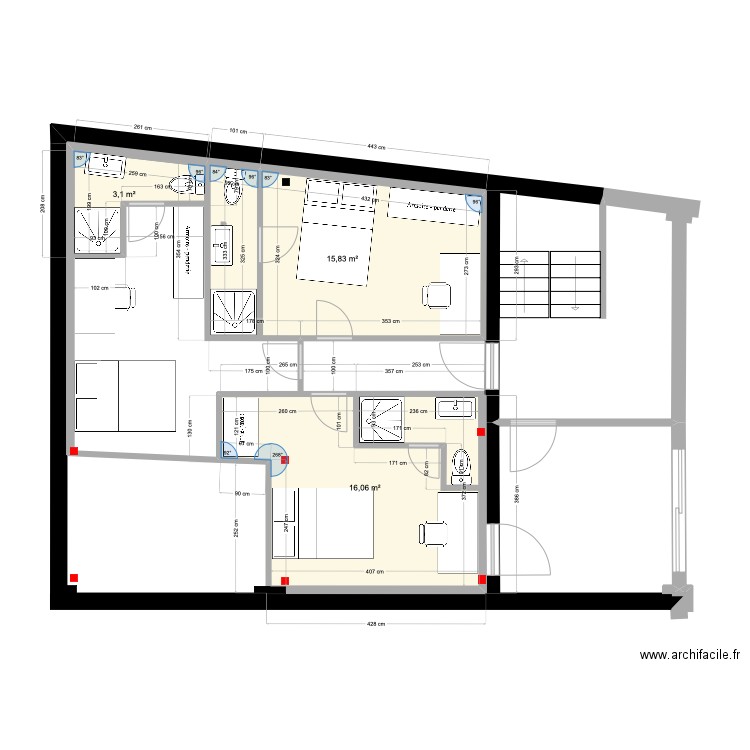 Plan 1er Chambres/2/1. Plan de 3 pièces et 35 m2