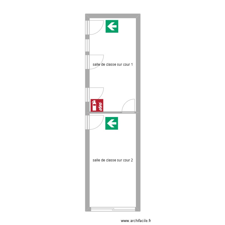 sécurité - salle de classe sur cour. Plan de 2 pièces et 35 m2