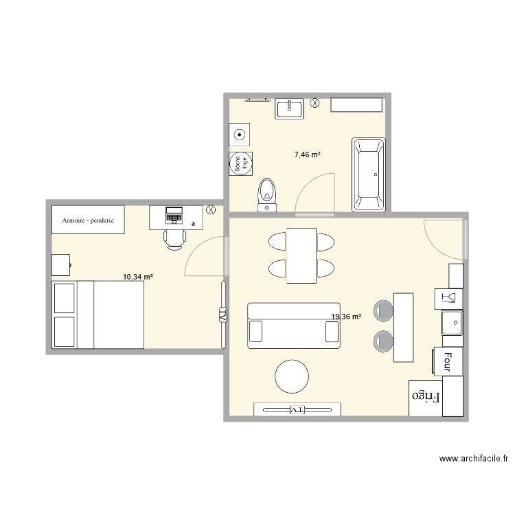 Appartement. Plan de 3 pièces et 37 m2