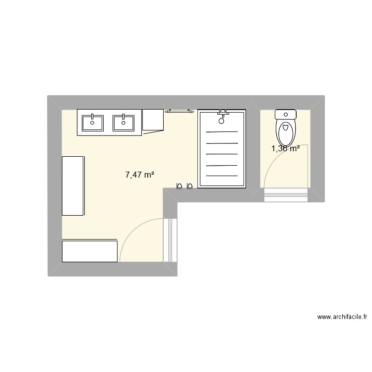 salle de bain . Plan de 2 pièces et 9 m2