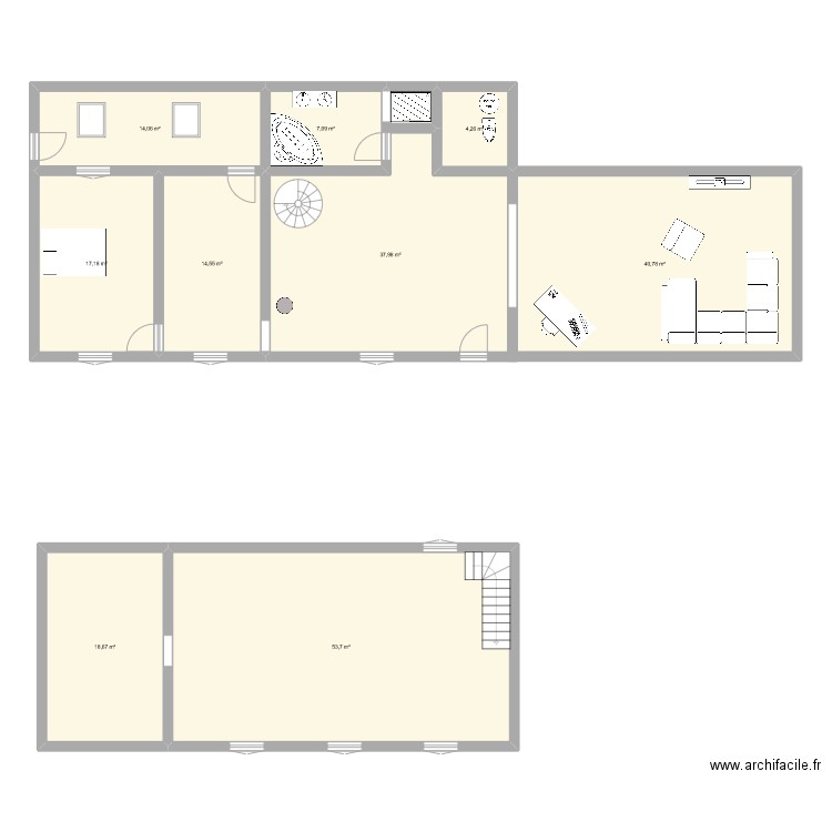 Maison Bleu original. Plan de 9 pièces et 208 m2