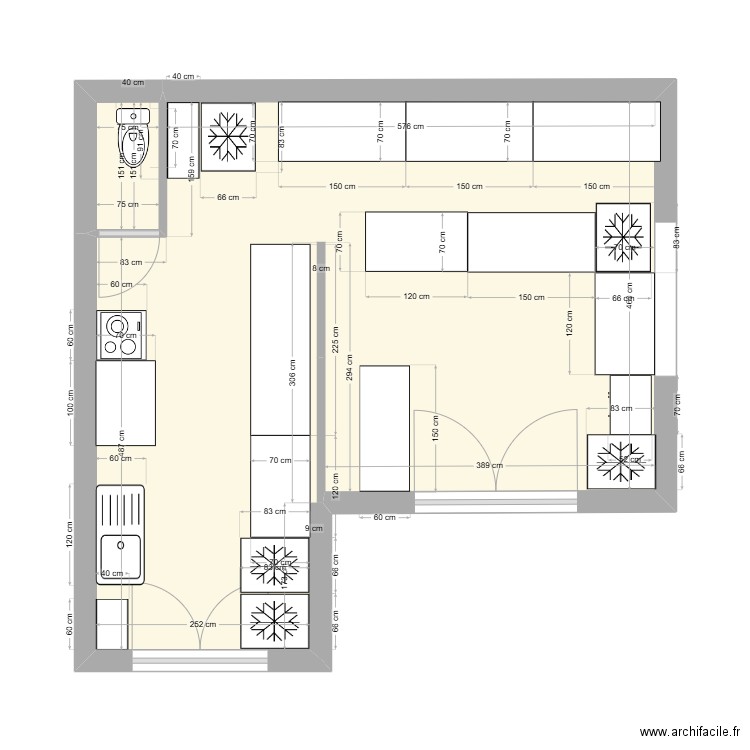 9 gourmand. Plan de 2 pièces et 35 m2