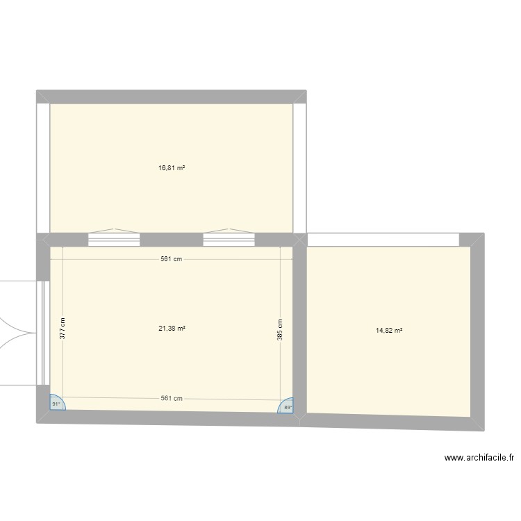 garage RDC. Plan de 3 pièces et 53 m2