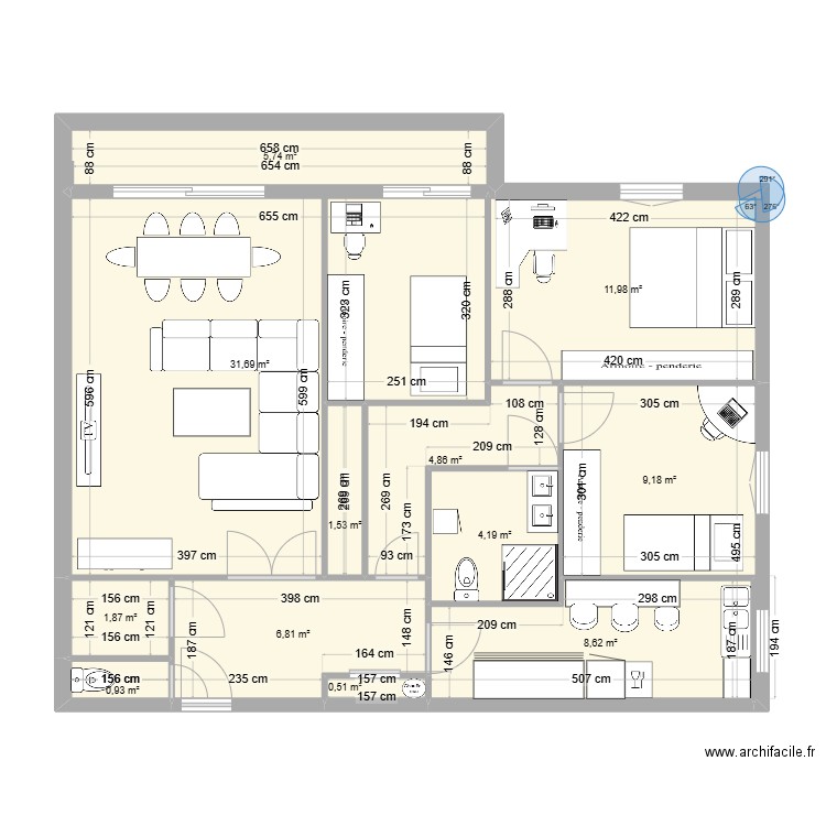 appart. Plan de 12 pièces et 88 m2