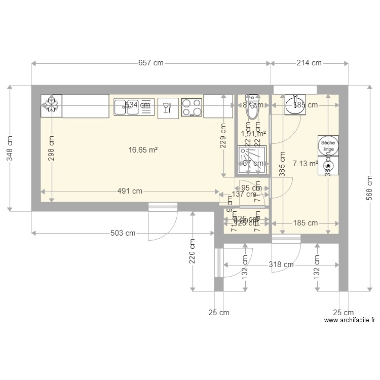 17 route de gien sous sol. Plan de 4 pièces et 27 m2