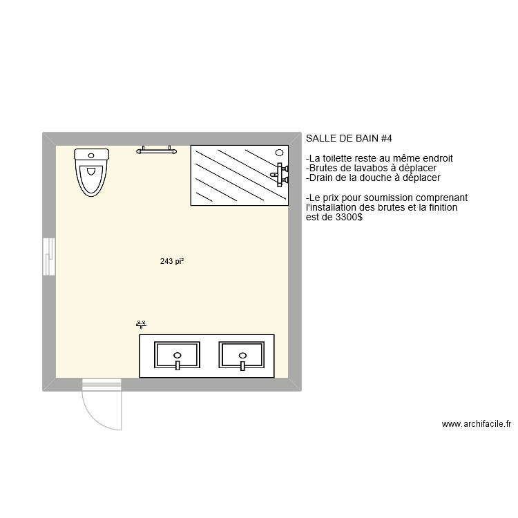 SDB # 4. Plan de 1 pièce et 23 m2