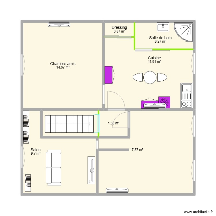 Projet Sarah. Plan de 7 pièces et 60 m2