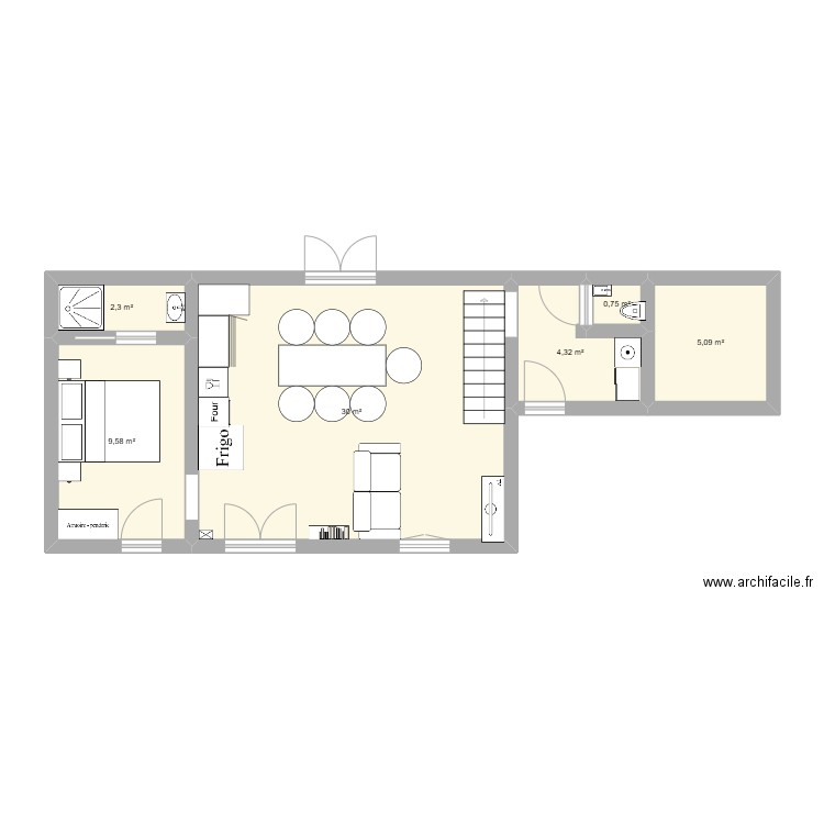 rully rdc. Plan de 6 pièces et 52 m2