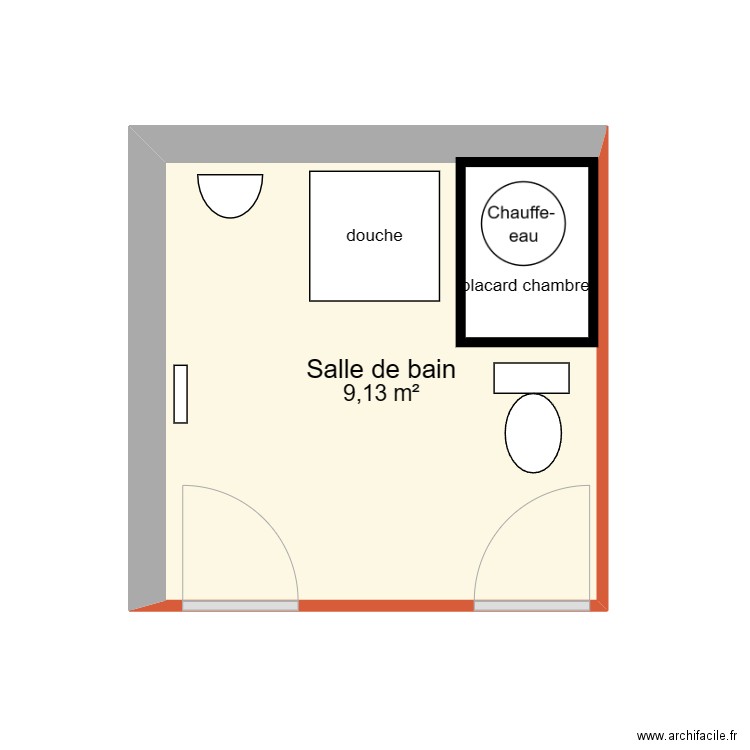 Ancienne salle d'eau petite maison. Plan de 1 pièce et 9 m2