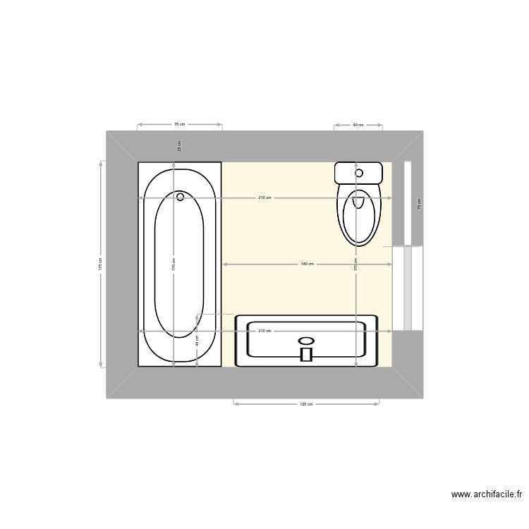 Salle de bain V1 chambre Céline bas. Plan de 1 pièce et 4 m2