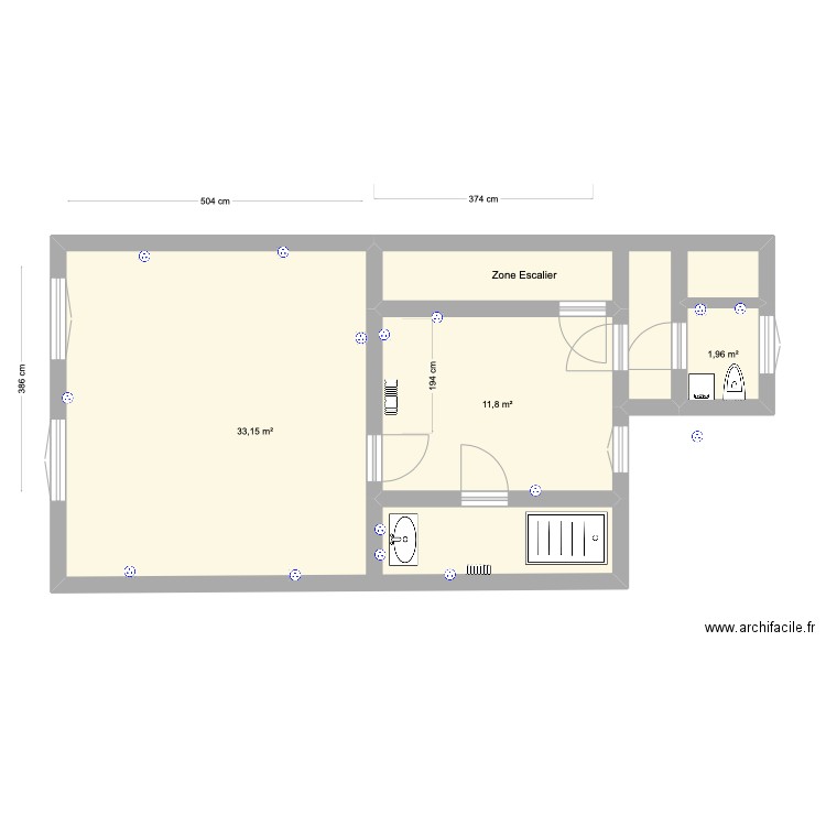 Vue ETAGE  V2 . Plan de 4 pièces et 53 m2