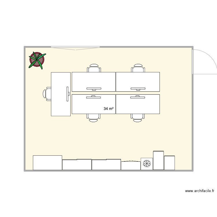 base. Plan de 1 pièce et 34 m2