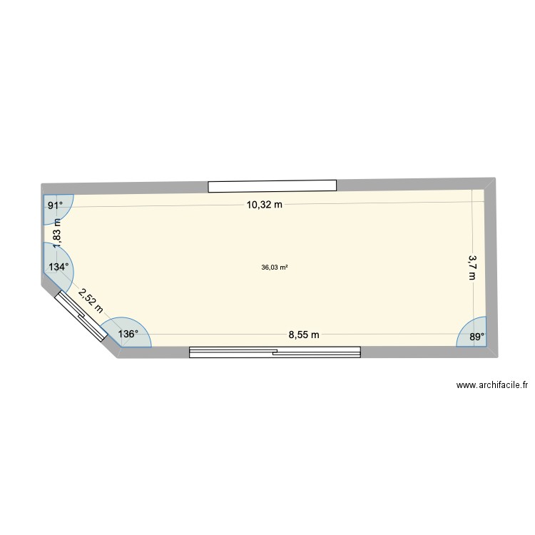 Maison extension salon. Plan de 1 pièce et 36 m2