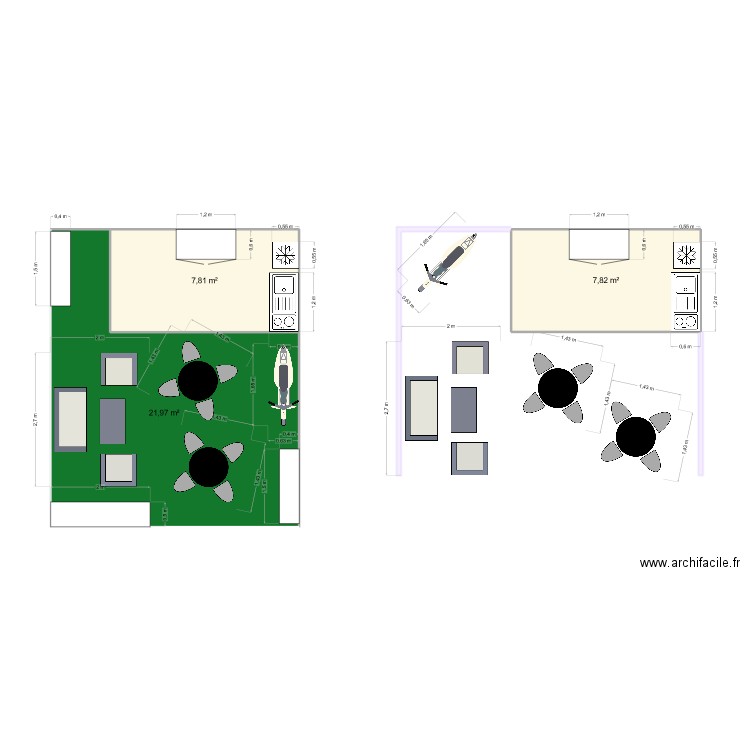 plan salon. Plan de 3 pièces et 38 m2