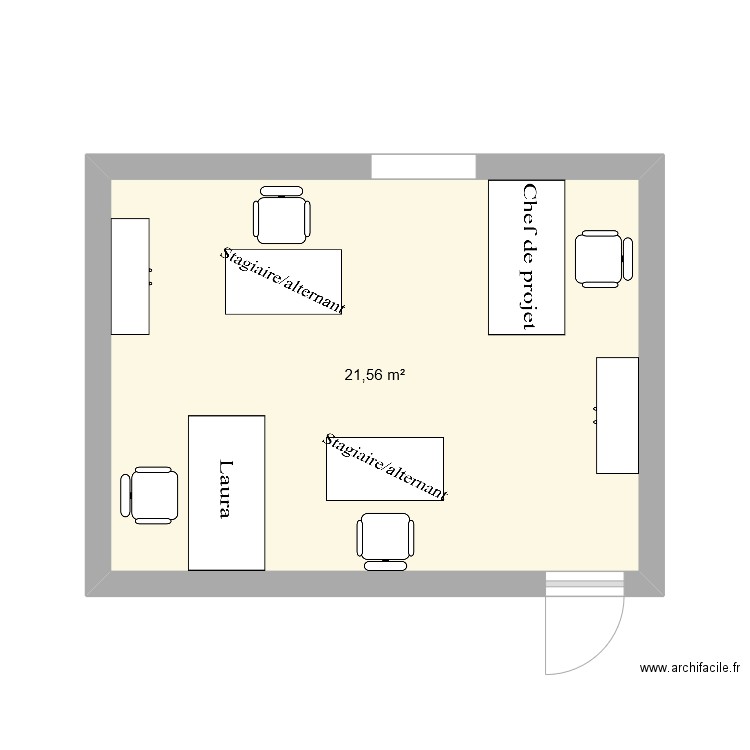 bureau. Plan de 1 pièce et 22 m2