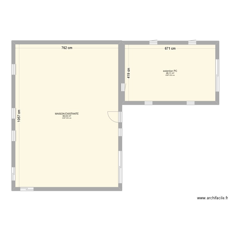 projet extention. Plan de 2 pièces et 109 m2