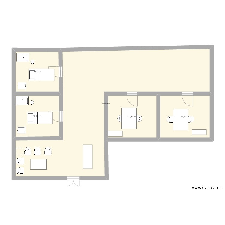 plan institut esthétique . Plan de 5 pièces et 106 m2