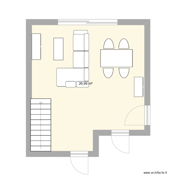 Salon 2. Plan de 1 pièce et 27 m2