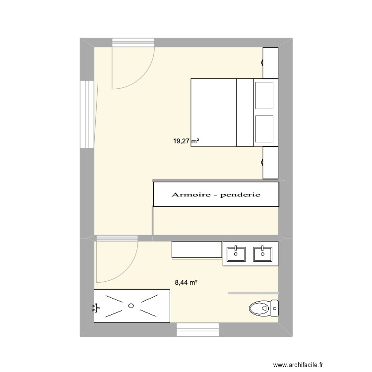 Plan V5. Plan de 2 pièces et 28 m2