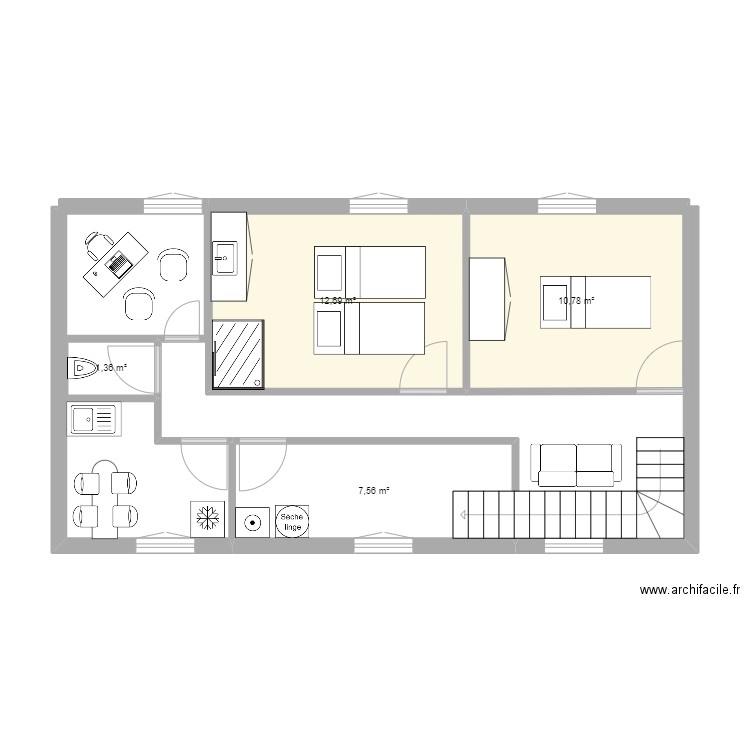 Etage 1 Projet une histoire vraie. Plan de 4 pièces et 32 m2